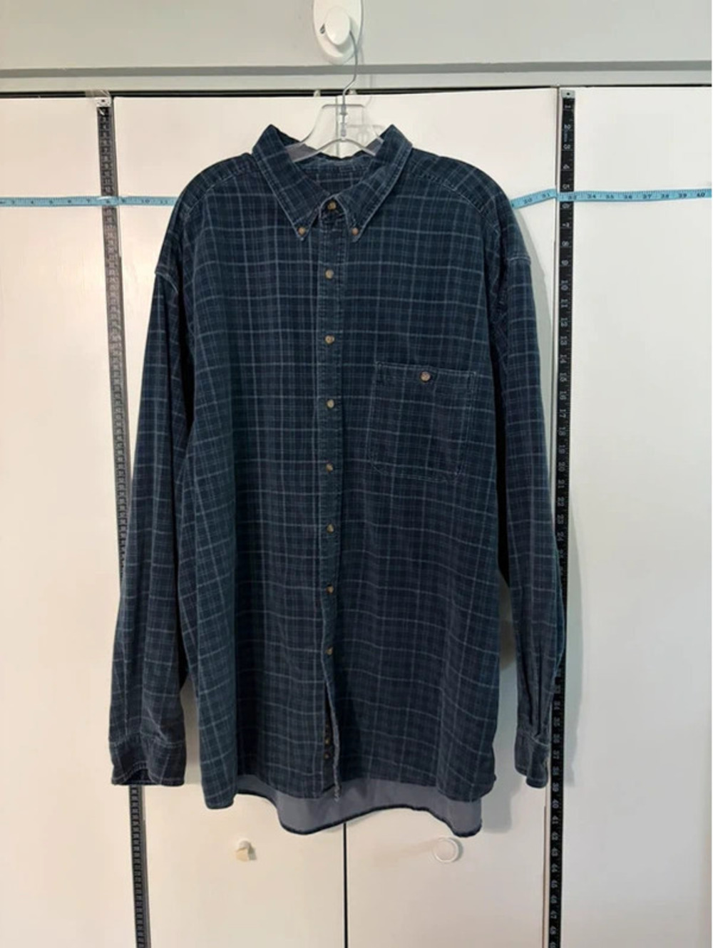 Eddie Bauer Mens XXL Tall Ultralong Blue Plaid Button Down Shirt 100% Cotton